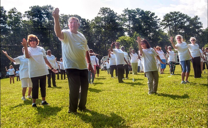 Older Adults Practicing Balancing Exercises